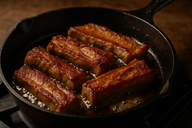 Tendrons de veau dorés dans une poêle en fonte