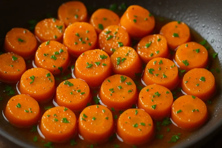 Carottes Vichy glacées brillantes nappées de beurre et persil frais