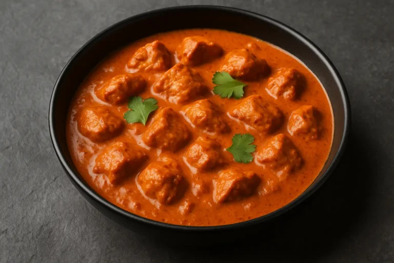 Poulet tikka masala crémeux en sauce tomate-épicée garni de coriandre fraîche