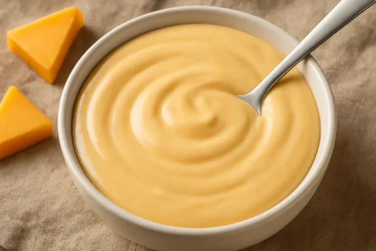 Bol de sauce fromagère tacos crémeuse et lisse, couleur jaune dorée